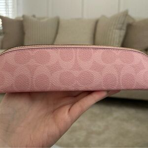 coach powder pink pencil case in signature canvas